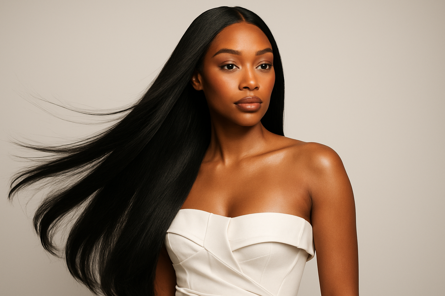 Can we have the hair longer and the top strapless but still elegant 